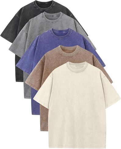 Arssm Mens Oversized T Shirts Cotton Acid Wash Baggy Tees Loose Fit Vintage Heavyweight T-Shirts in Saudi Arabia