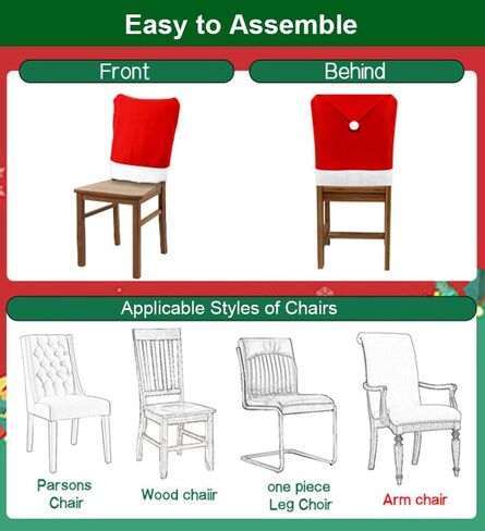 Christmas Chair Covers Set of 6, Red Hat Dining Chair Slipcovers, Flannelette Santa Chair Covers for Dining Chairs, Santa Claus Décor, Christmas Decorations Indoor Navidad Decoración Casa Ofertas in Saudi Arabia