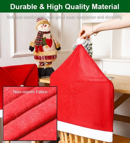 Christmas Chair Covers Set of 6, Red Hat Dining Chair Slipcovers, Flannelette Santa Chair Covers for Dining Chairs, Santa Claus Décor, Christmas Decorations Indoor Navidad Decoración Casa Ofertas in Saudi Arabia