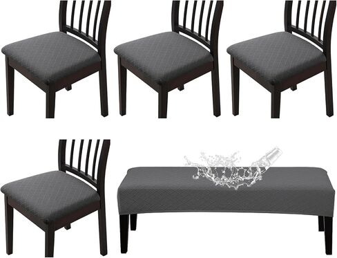 Waterproof Seat Covers Set of 4 with Stretch Bench Slipcover, Removable Dining Chair Cushion Slipcovers for Home, Restaurant, Banquet,Washable Kitchen Chair Seat Cushion Protector(Beige, 5PCS) in Saudi Arabia