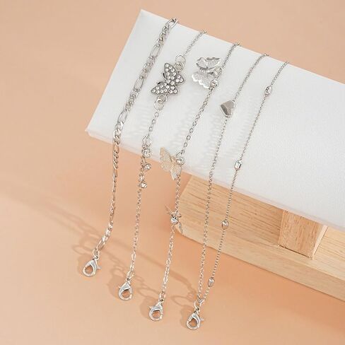 Chain Ankle Bracelet for Women Gold Silver Boho Anklets Set Sun Butterfly Sea Turtle Anklets Beach Adjustable Chain Anklet Summer Waterproof Beach Jewelry for Women in Saudi Arabia