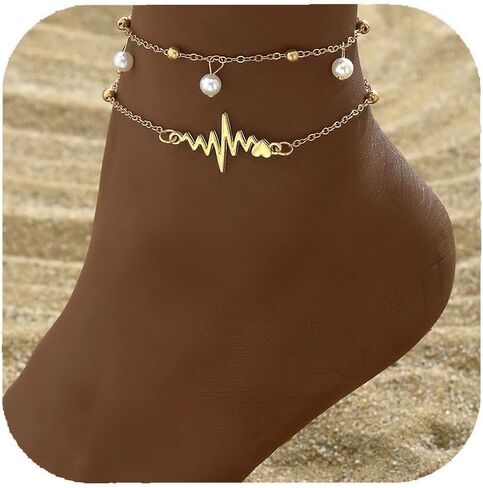 Chain Ankle Bracelet for Women Gold Silver Boho Anklets Set Sun Butterfly Sea Turtle Anklets Beach Adjustable Chain Anklet Summer Waterproof Beach Jewelry for Women in Saudi Arabia