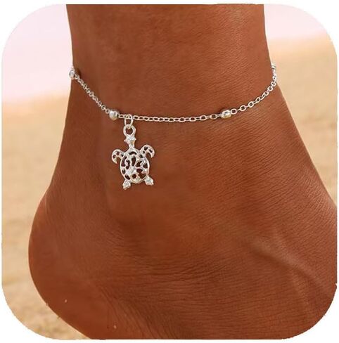 Chain Ankle Bracelet for Women Gold Silver Boho Anklets Set Sun Butterfly Sea Turtle Anklets Beach Adjustable Chain Anklet Summer Waterproof Beach Jewelry for Women in Saudi Arabia