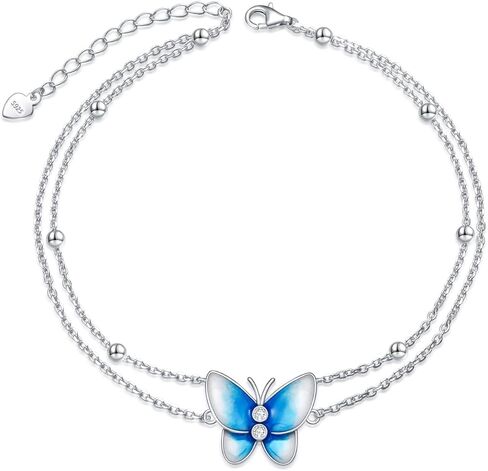 Diamond Butterfly Anklet Sterling Silver, Elegant Adjustable Ankle Bracelet for Women, 925 Silver Hypoallergenic Foot Jewelry Birthday Christmas Gift for Her in Saudi Arabia