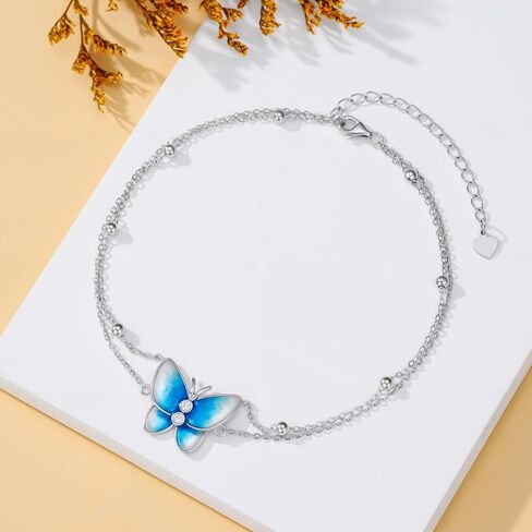 Diamond Butterfly Anklet Sterling Silver, Elegant Adjustable Ankle Bracelet for Women, 925 Silver Hypoallergenic Foot Jewelry Birthday Christmas Gift for Her in Saudi Arabia