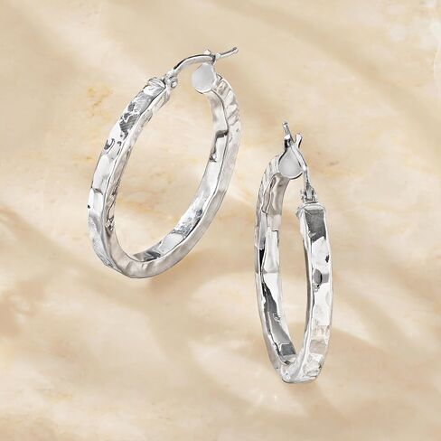 Ross-Simons Italian Sterling Silver Hammered Hoop Earrings in Saudi Arabia