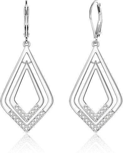 925 Sterling Silver Dangle Earrings for Women 14K Gold Plated Geometric Cubic Zirconia Dangle leverback Earrings Hypoallergenic Lightweight Dangling V Earring for Women Trendy Jewelry Gifts in Saudi Arabia
