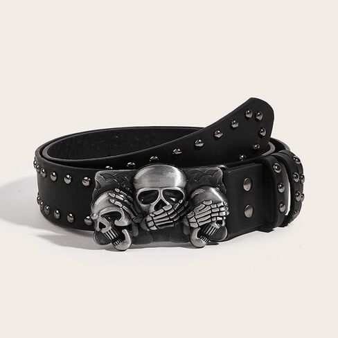 Gothic Leather Skull Belt for Men and Women – Adjustable Y2K Punk Skull Belts Style with Metal Buckle– Pairs with Jeans, Skirts, or Pants(Black) in Saudi Arabia