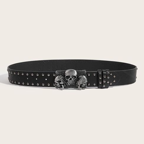 Gothic Leather Skull Belt for Men and Women – Adjustable Y2K Punk Skull Belts Style with Metal Buckle– Pairs with Jeans, Skirts, or Pants(Black) in Saudi Arabia