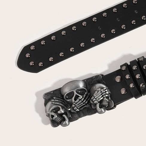 Gothic Leather Skull Belt for Men and Women – Adjustable Y2K Punk Skull Belts Style with Metal Buckle– Pairs with Jeans, Skirts, or Pants(Black) in Saudi Arabia