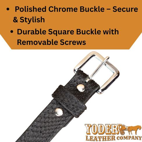 Yoder Leather Company Men’s Python Matte Black Leather Belt – Heavy Duty Stitching, Chrome Brass Buckle, 1.25 inch Wide in Saudi Arabia
