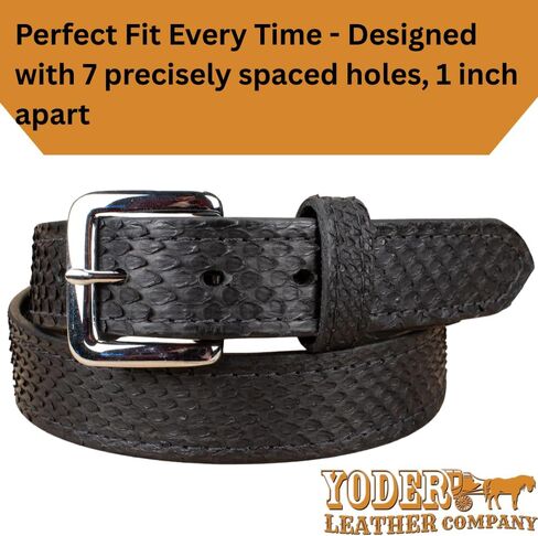 Yoder Leather Company Men’s Python Matte Black Leather Belt – Heavy Duty Stitching, Chrome Brass Buckle, 1.25 inch Wide in Saudi Arabia