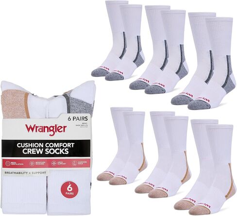 جوارب Wrangler الرجالية الدائرية مع ماصة للرطوبة ودعم للقوس، تناسب مقاسات الأحذية الرجالية 6-12، 6 قطع in Kuwait