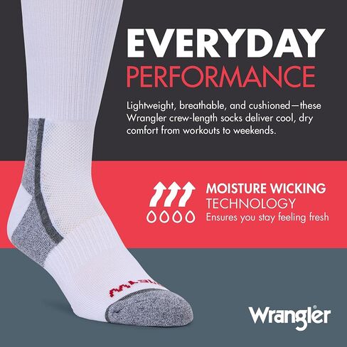 جوارب Wrangler الرجالية الدائرية مع ماصة للرطوبة ودعم للقوس، تناسب مقاسات الأحذية الرجالية 6-12، 6 قطع in Kuwait