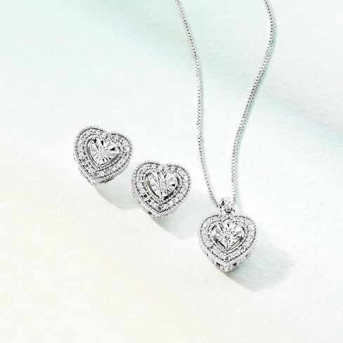 Ross-Simons 0.20 ct. t.w. Diamond Jewelry Set: Heart-Shaped Earrings and Pendant Necklace in Sterling Silver in Saudi Arabia