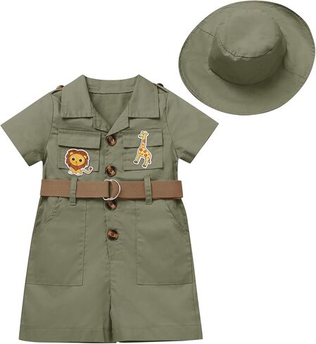 Baby Boys Girl Jungle Safari Outfit 1st Birthday Animal Jumpsuit Romper Hat Lion Giraffe Party Overall Shorts Bodysuit in Saudi Arabia