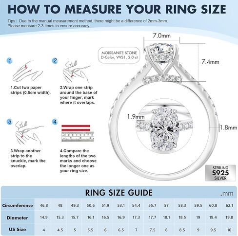KRKC&CO Moissanite Rings for Women, Anniversary Bridal Promise Gift for Her, 925 Sterling Silver Moissanite Engagement Rings 1.0-3.0 CT, 4-Prong D Color VVS1 with White Gold (Drill bridge boom-2CT) in Saudi Arabia