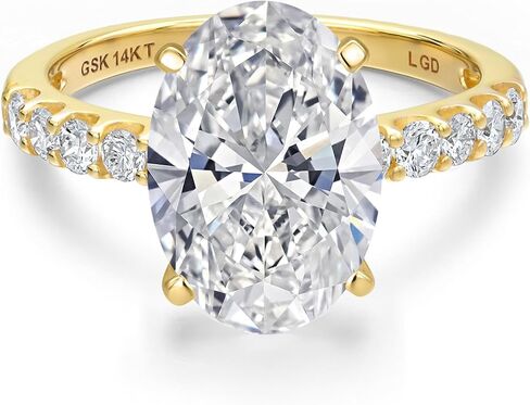 Gem Stone King 1.38 إلى 5.38 Cttw IGI Certified Lab Grown Diamond خاتم خطوبة من الذهب الأصفر عيار 14 قيراط للنساء | قطع بيضاوي | لون E-F | وضوح VS1-VS2 | خاتم ذهبي لذكرى الزفاف in Kuwait
