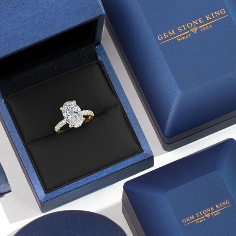 Gem Stone King 1.38 إلى 5.38 Cttw IGI Certified Lab Grown Diamond خاتم خطوبة من الذهب الأصفر عيار 14 قيراط للنساء | قطع بيضاوي | لون E-F | وضوح VS1-VS2 | خاتم ذهبي لذكرى الزفاف in Kuwait