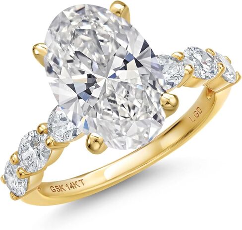 Gem Stone King 1.90 to 5.90 Cttw IGI Certified Lab Grown Diamond in 14K Yellow Gold Engagement Ring for Women | E-F Color | VS1-VS2 Clarity | Wedding Anniversary Ring in Saudi Arabia