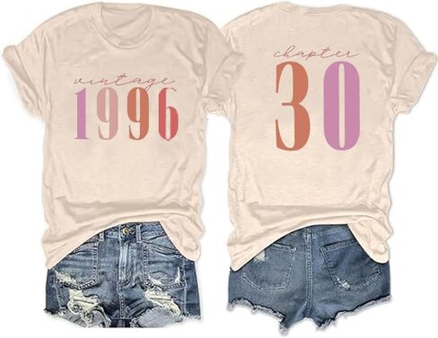 30th Birthday Gift for Women Vintage 1996 Chapter 30 Shirts for Her Letter Print Tops Casual Short Sleeve Tees in Saudi Arabia
