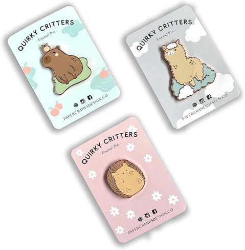 Quirky Critters Enamel Pin Set – Cute Hedgehog, Alpaca & Capybara Hard Enamel Pins with Luxe Rose Gold Finish – Animal Pins for Backpacks, Jackets & Accessories in Saudi Arabia