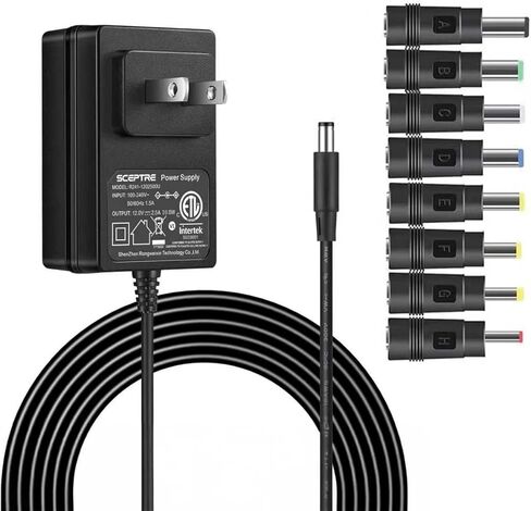 Kado Power Adapter 12V-2.5A 2A 1.5A 1.25A 1A AC/DC Power Cord 5.5x2.1mm with 8 Tips Made for Sceptre Monitor, Echo Smart Speaker & Display, Webcam, Router, Mini PC, Projector, CCTV, Bluetooth Speaker in Kuwait