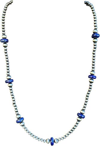 Southwestern Sterling Silver 4mm Pearls Gemstone Bead Necklace. 18 Inch. Gift in Saudi Arabia