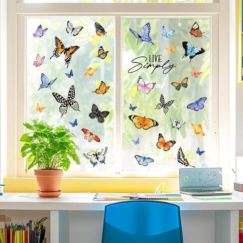 Yovkky Books Window Clings 4 Sheets, Back to School Reading Corner Study Bookshelf Globe Lamp Clock Stickers Decals Decor, Cat Potted Plant Classroom Library Kids Bedroom Home Decorations in Kuwait