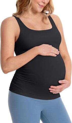ATTRACO Side Ruched Maternity Tank Top for Women Adjustable Straps Pregnancy Workout Top Sleeveless in Saudi Arabia