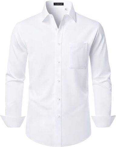 Men's Dress Shirts Long Sleeve Stretch Regular Fit Casual Formal Wedding Wrinkle Free Button Down Shirt with Pocket in Saudi Arabia