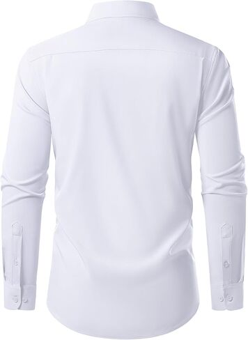 Men's Dress Shirts Long Sleeve Stretch Regular Fit Casual Formal Wedding Wrinkle Free Button Down Shirt with Pocket in Saudi Arabia