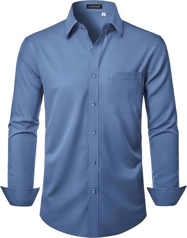 Men's Dress Shirts Long Sleeve Stretch Regular Fit Casual Formal Wedding Wrinkle Free Button Down Shirt with Pocket in Saudi Arabia