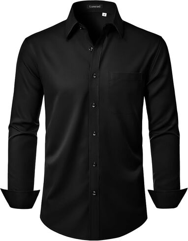 Men's Dress Shirts Long Sleeve Stretch Regular Fit Casual Formal Wedding Wrinkle Free Button Down Shirt with Pocket in Saudi Arabia