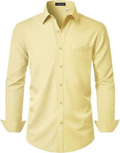 Men's Dress Shirts Long Sleeve Stretch Regular Fit Casual Formal Wedding Wrinkle Free Button Down Shirt with Pocket in Saudi Arabia