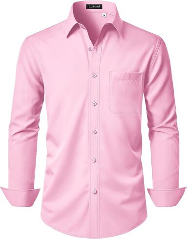 Men's Dress Shirts Long Sleeve Stretch Regular Fit Casual Formal Wedding Wrinkle Free Button Down Shirt with Pocket in Saudi Arabia