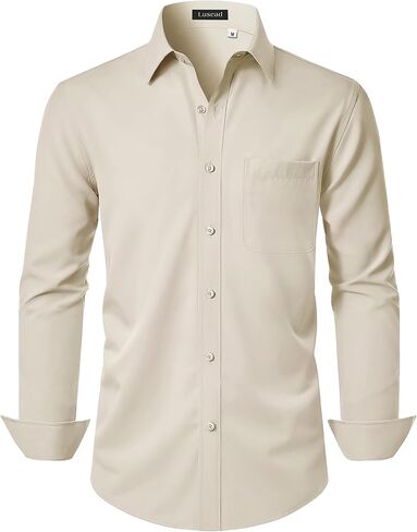 Men's Dress Shirts Long Sleeve Stretch Regular Fit Casual Formal Wedding Wrinkle Free Button Down Shirt with Pocket in Saudi Arabia