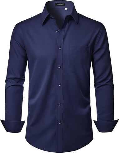 Men's Dress Shirts Long Sleeve Stretch Regular Fit Casual Formal Wedding Wrinkle Free Button Down Shirt with Pocket in Saudi Arabia