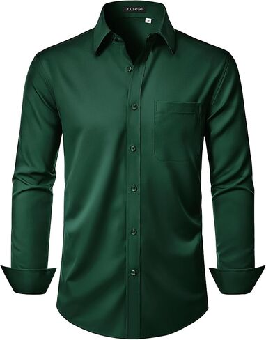 Men's Dress Shirts Long Sleeve Stretch Regular Fit Casual Formal Wedding Wrinkle Free Button Down Shirt with Pocket in Saudi Arabia