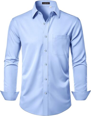 Men's Dress Shirts Long Sleeve Stretch Regular Fit Casual Formal Wedding Wrinkle Free Button Down Shirt with Pocket in Saudi Arabia