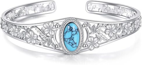 Turquoise bracelet 925 Sterling Silver Vintage Flower Bracelet Bangle Boho Adjustable Turquoise Bangle Jewelry Gifts for Women Lover in Saudi Arabia