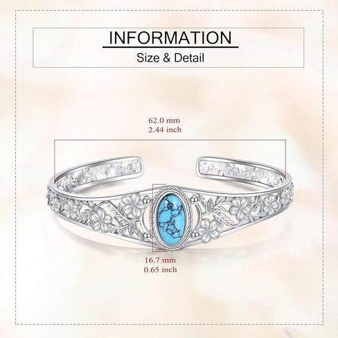 Turquoise bracelet 925 Sterling Silver Vintage Flower Bracelet Bangle Boho Adjustable Turquoise Bangle Jewelry Gifts for Women Lover in Saudi Arabia