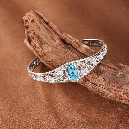 Turquoise bracelet 925 Sterling Silver Vintage Flower Bracelet Bangle Boho Adjustable Turquoise Bangle Jewelry Gifts for Women Lover in Saudi Arabia