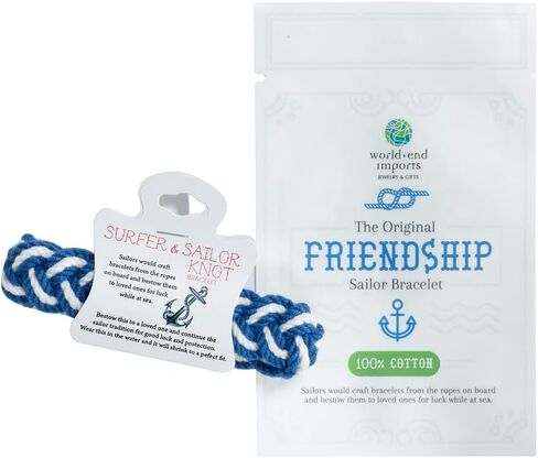 World End Imports Blue and White Cotton Sailor Knot Bracelet (Medium) in Saudi Arabia