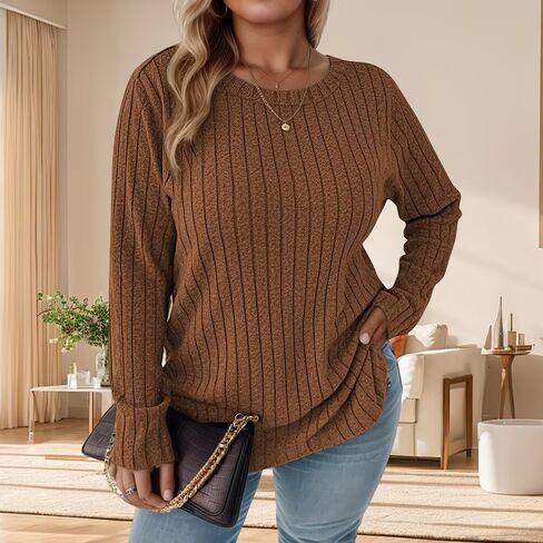 Women's Plus Size Sweatshirts Long Sleeve Elegant Crew Neck Dressy Fall Tops Lightweight Soft Loose Fit Pullover Shirts in Saudi Arabia