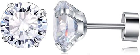 Pack of Round CZ Titanium Screw Flat Back Earrings Hypoallergenic for Sensitive Ears 3-8mm in Kuwait