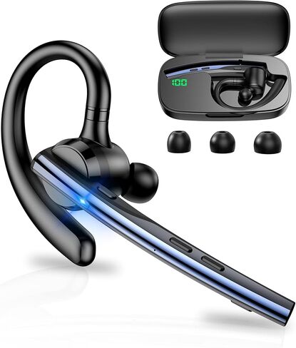 New bee Bluetooth Headset, Wireless Bluetooth Earpiece for Cellphone with 500mah Charging Case 60H Playtime V5.1 Dual Mic Noise Cancelling Hands-Free Earphones for Office Driver in Saudi Arabia