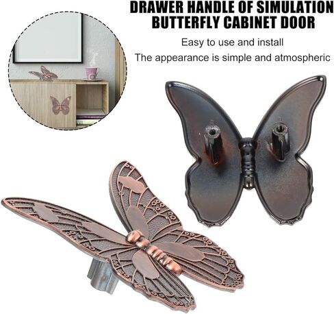 4pcs Vintage Butterfly Shape Drawer Knob Meatal Pull Handle Butterfly Pulls for Chest Cupboard Wardrobe Dresser Kitchen Bathroom Door(Red Bronze) in Saudi Arabia