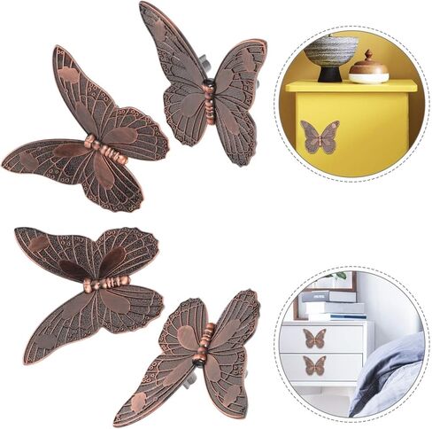 4pcs Vintage Butterfly Shape Drawer Knob Meatal Pull Handle Butterfly Pulls for Chest Cupboard Wardrobe Dresser Kitchen Bathroom Door(Red Bronze) in Saudi Arabia