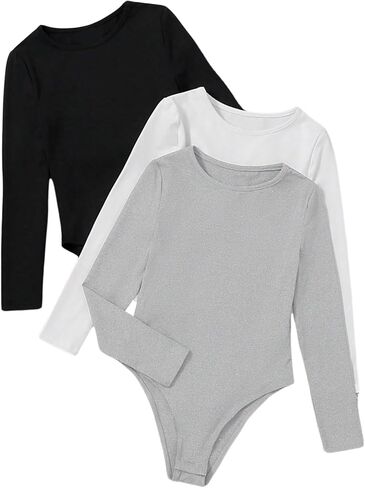 Girl's 3 Pack Long Sleeve T Shirt Bodysuit Crew Neck Romper Jumpsuit Bodysuit Tops Fall Clothes in Saudi Arabia